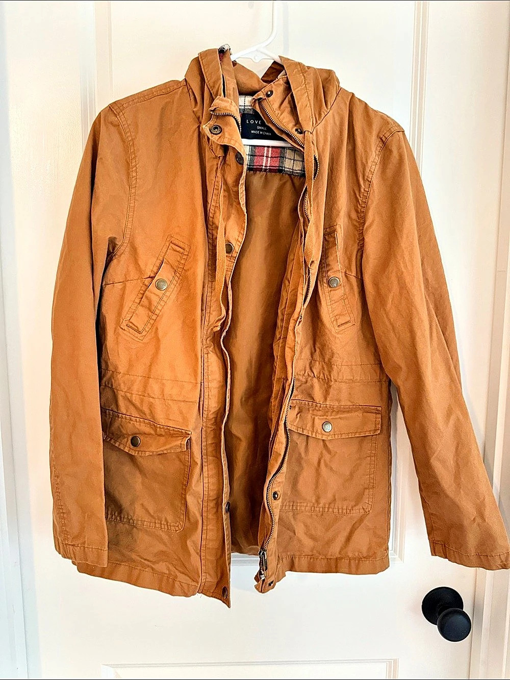 LOVE TREE Utility Jacket Plaid Lining in Brown Small Like New